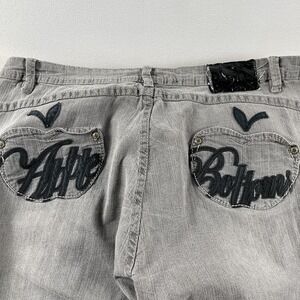 Y2K Apple Bottoms Jeans Womens 15/16 Gray Straight Distressed Embroidered Denim